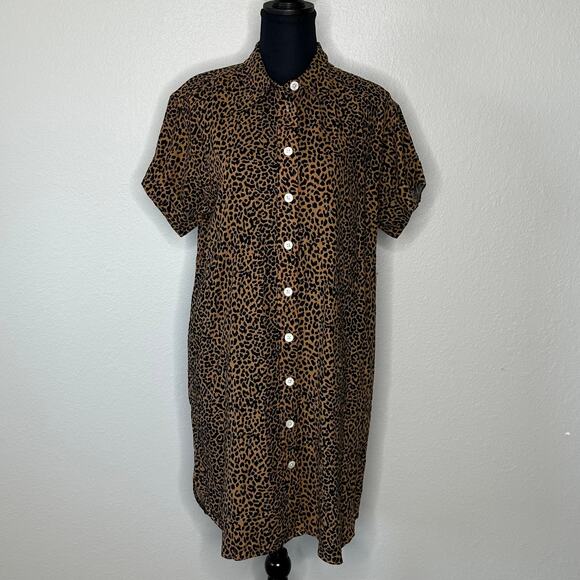 J.Crew Linen Blend Belted Mini Shirt Dress Leopard Print CK287 | Size Small New - Picture 3 of 10